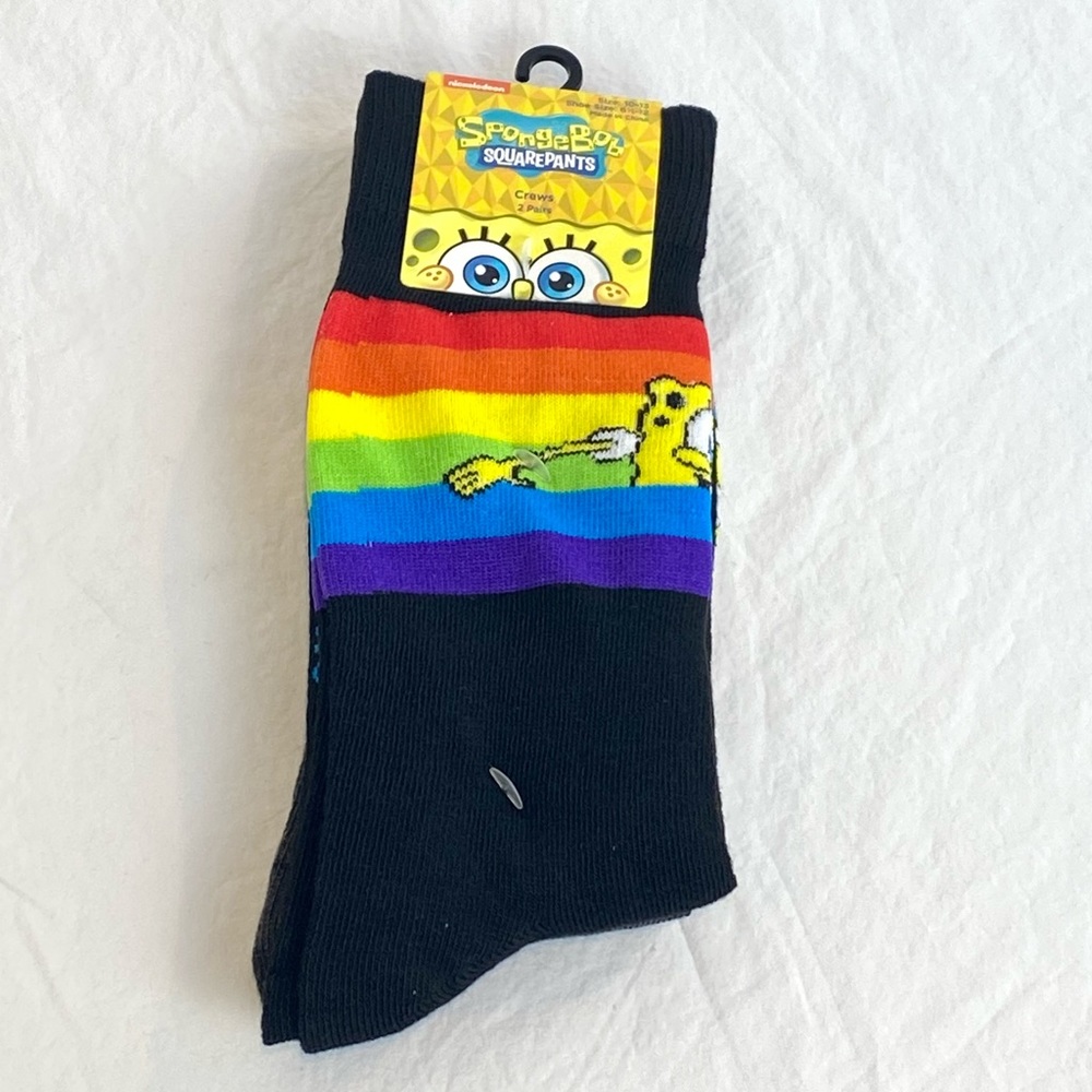 🌈 SpongeBob SquarePants Rainbow 2 Pair Crew Sock Set Men’s NWT New